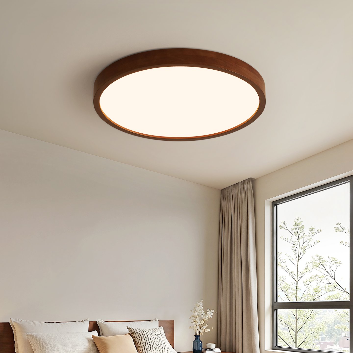 New Chinese Walnut Wood Ceiling Light for Living Room & Bedroom & Study