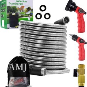 AMJ High Pressure Heavy Duty Long Water Hose Spray Nozzle 25ft 50ft 100ft Retractable Brass Expandable Garden Hose
