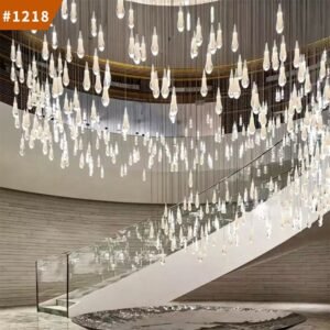 long pendant light raindrop crystal glass wedding stairway led chandelier light