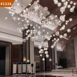 long staircase wedding banquet hall restaurant modern chandelier pendant light
