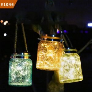 led solar hanging crackle jar light outdoor decorative solar ball glass light