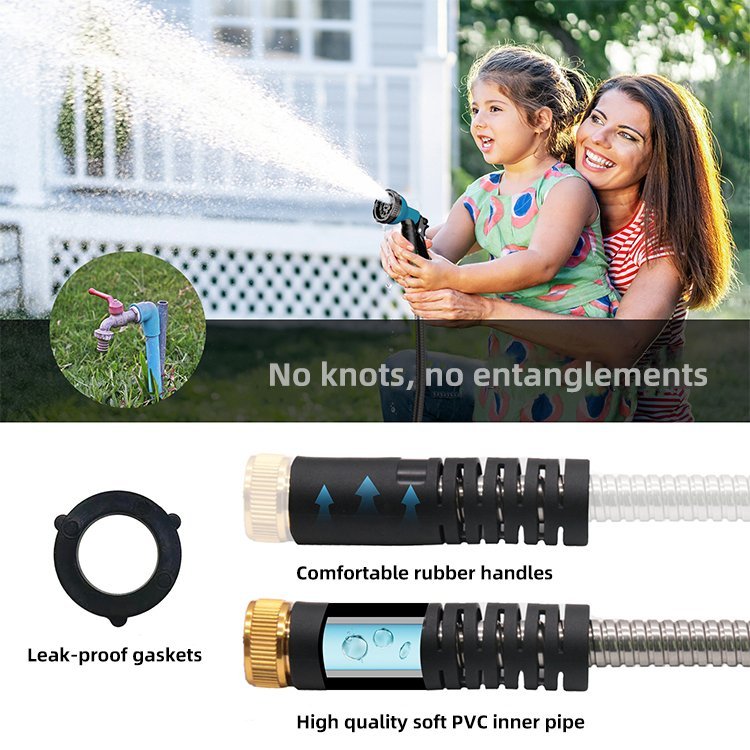 AMJ High Pressure Heavy Duty Long Water Hose Spray Nozzle 25ft 50ft 100ft Retractable Brass Expandable Garden Hose - Image 5
