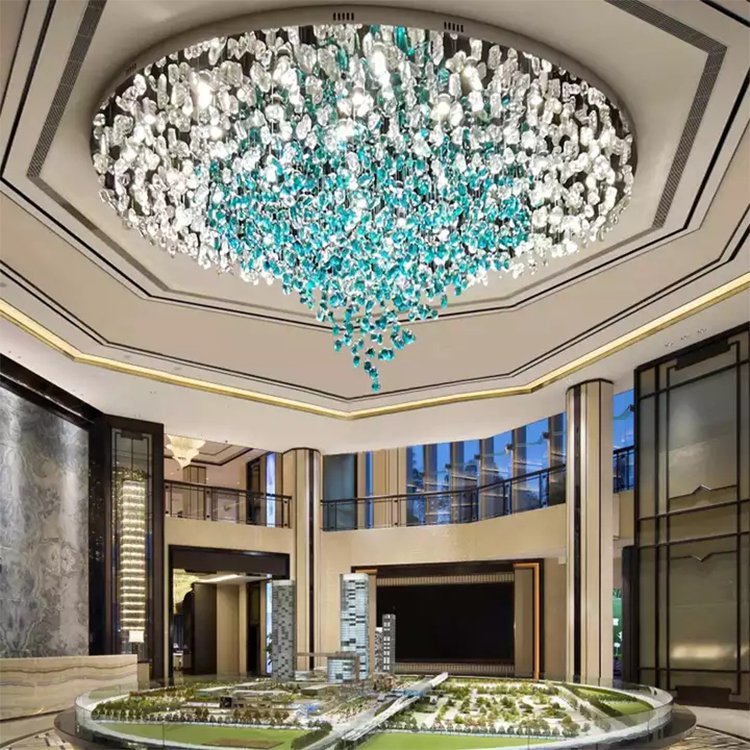 crystal stone pendant light staircase hotel department store led chandelier lamp - Image 2