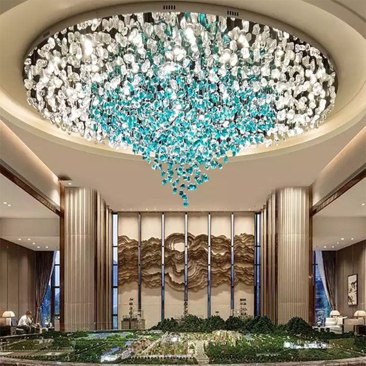 crystal stone pendant light staircase hotel department store led chandelier lamp - Image 3