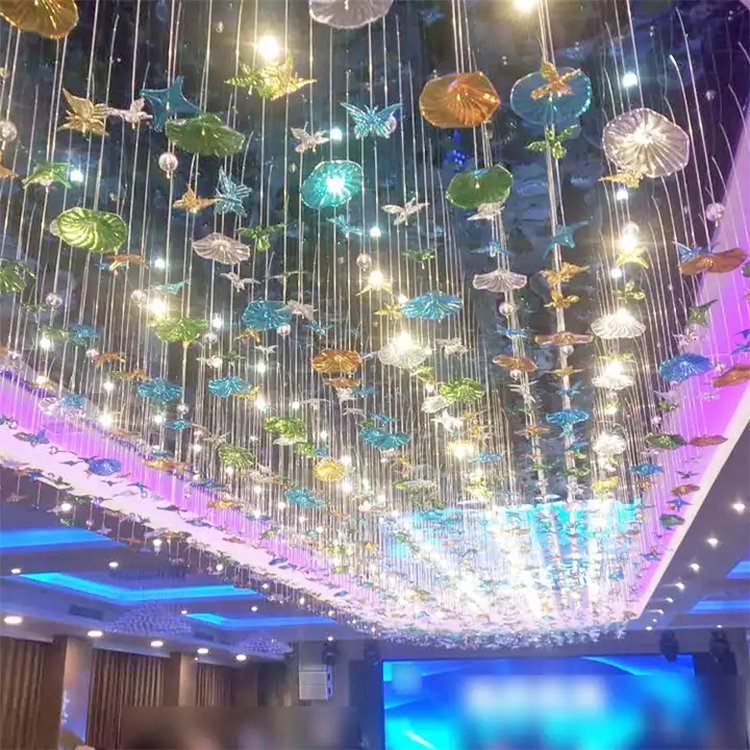 staircase lights chandelier stairway custom project glass led chandelier lamp - Image 3