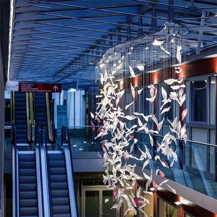 pendant light hotel lobby business center glass custom project led chandelier - Image 4