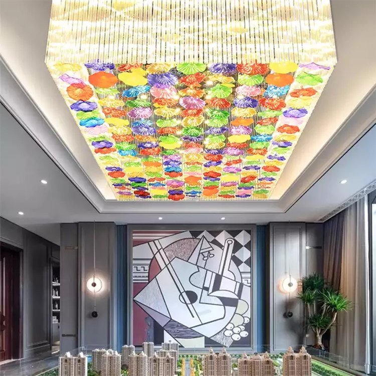 flower light pendant hotel lobby large luxury glass project led chandelier lamp - Image 4