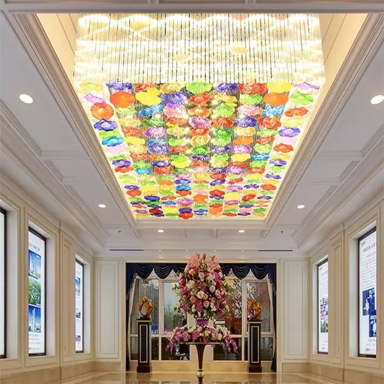 flower light pendant hotel lobby large luxury glass project led chandelier lamp - Image 6