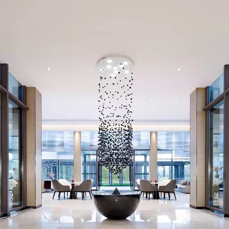 hotel lobby pendant light stone glass villa staircase chandelier pendant light - Image 3