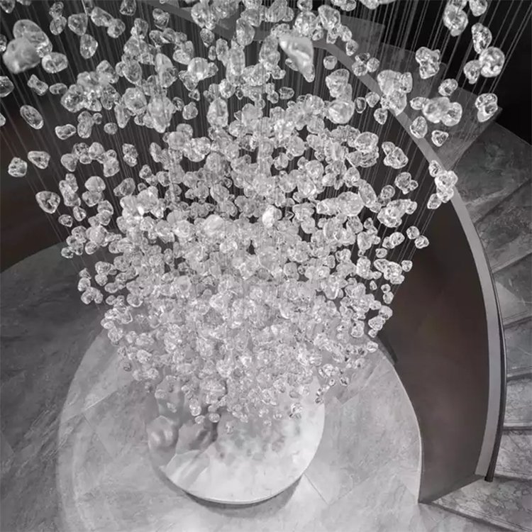 hotel lobby pendant light stone glass villa staircase chandelier pendant light - Image 4