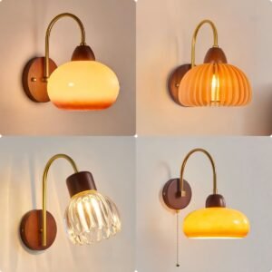 French Walnut Wood Wall Sconce for Living Room & Bedroom