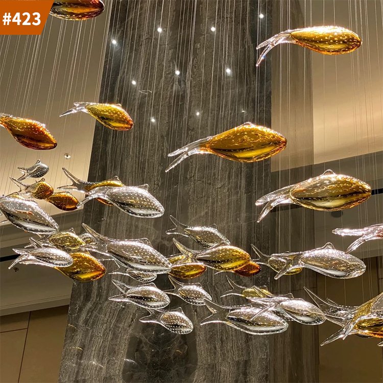 custom wedding decor luxury blown glass chandelier indoor fish pendant light
