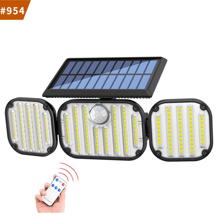 led 3 heads solar motion sensor security lights outdoor waterproof wall lamp