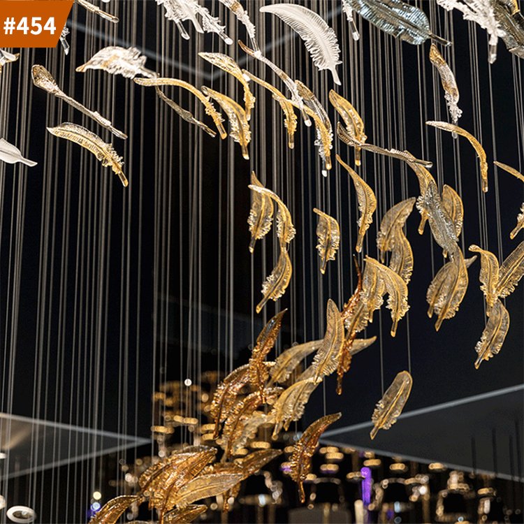 custom modern large hotel leaf light luxury chandelier pendant crystal