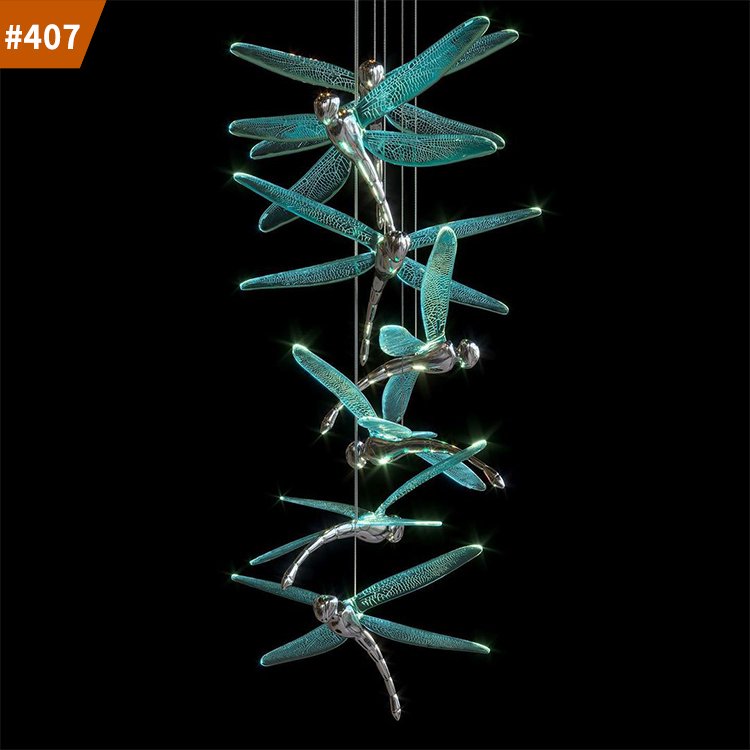 glass pendant lamp with dragonfly shaped luxury hotel project for villa