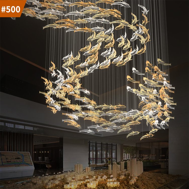 banquet engineering hotel chandelier fish shape large murano glass pendant light