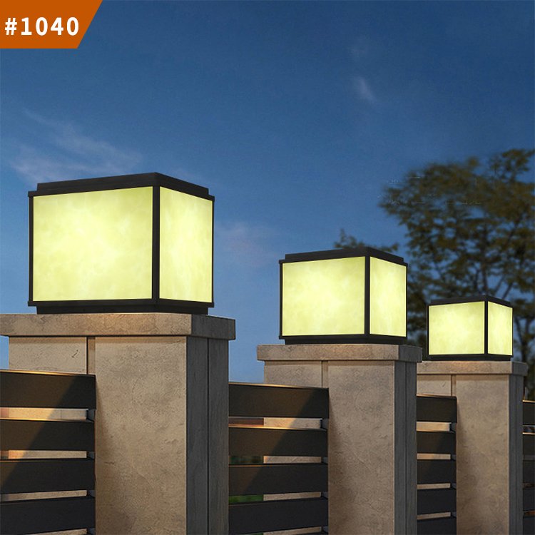 outdoor solar square post light gate post waterproof fence vintage pillar lamp
