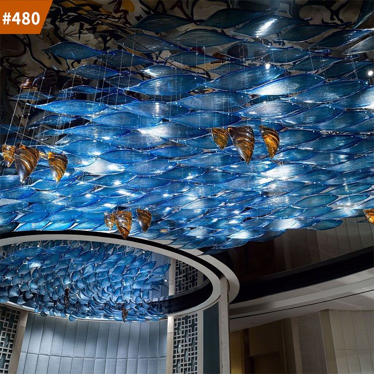 hotel restaurant hanging lights modern leave blown glass chandelier lighting