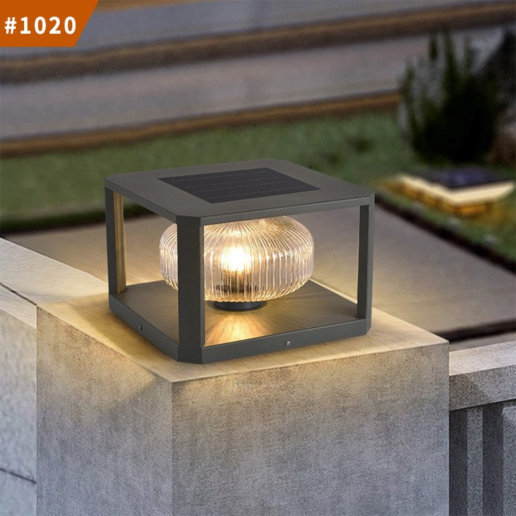 outdoor solar powered led cap post light lantern column pillar lamp for garden