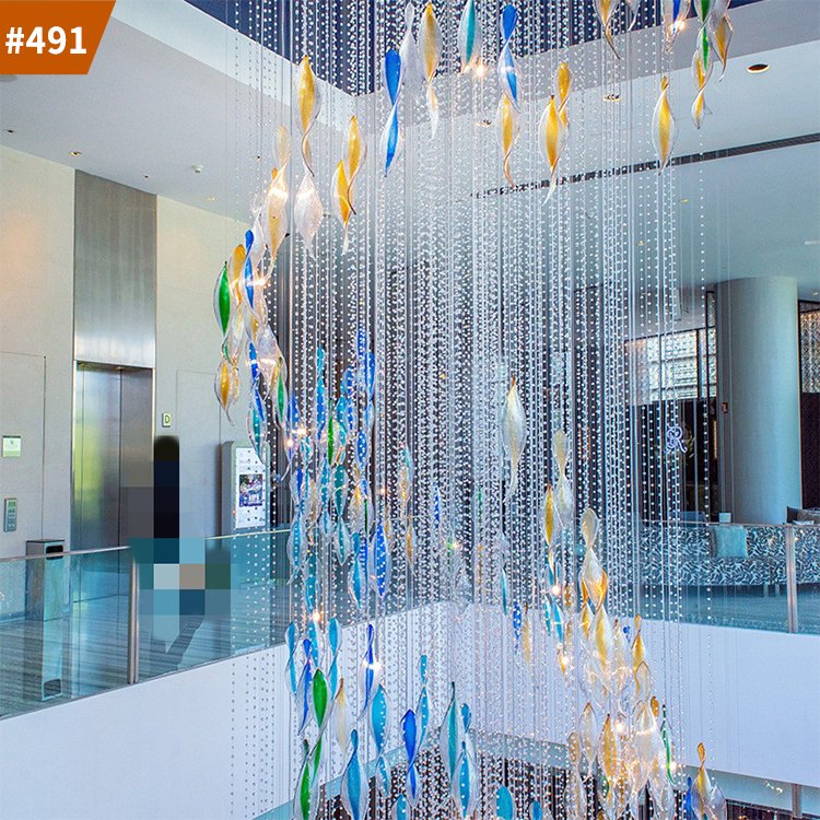 shopping mall decorative lighting modern blown glass chandelier crystal lamp