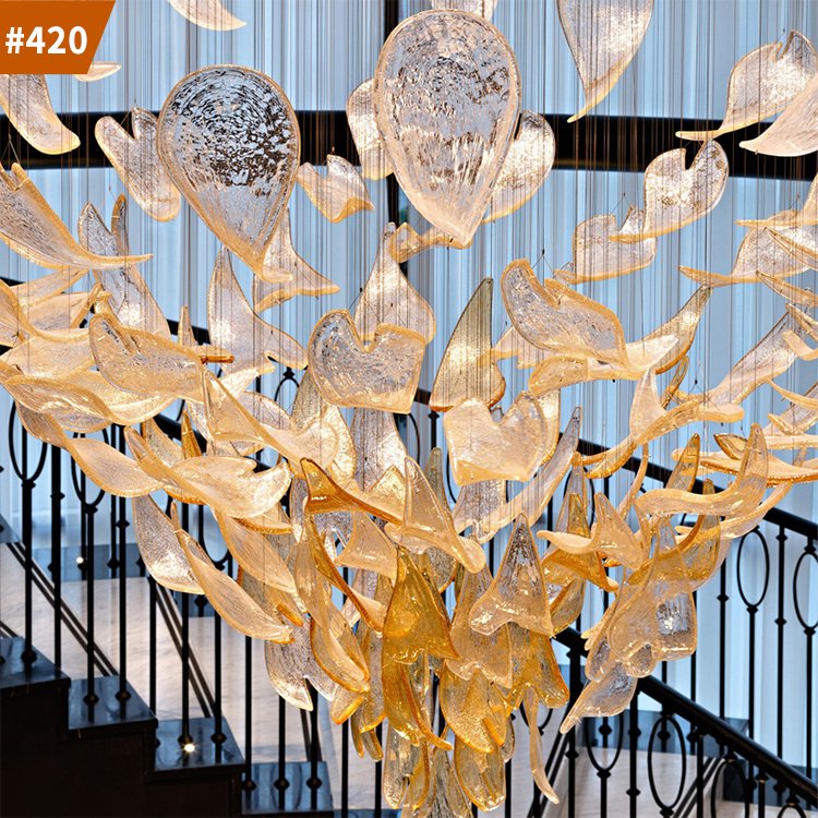 art glass maple leaf decorative large chandelier hotel banquet hall staircase