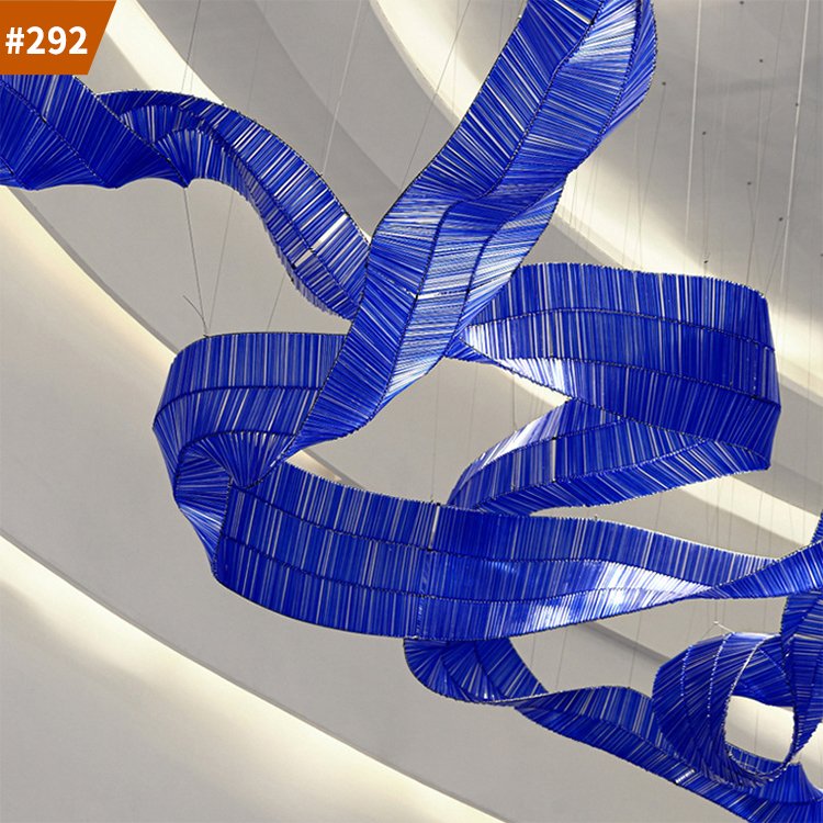 blue streamer hanging lights long hotel lobby modern luxury custom chandelier