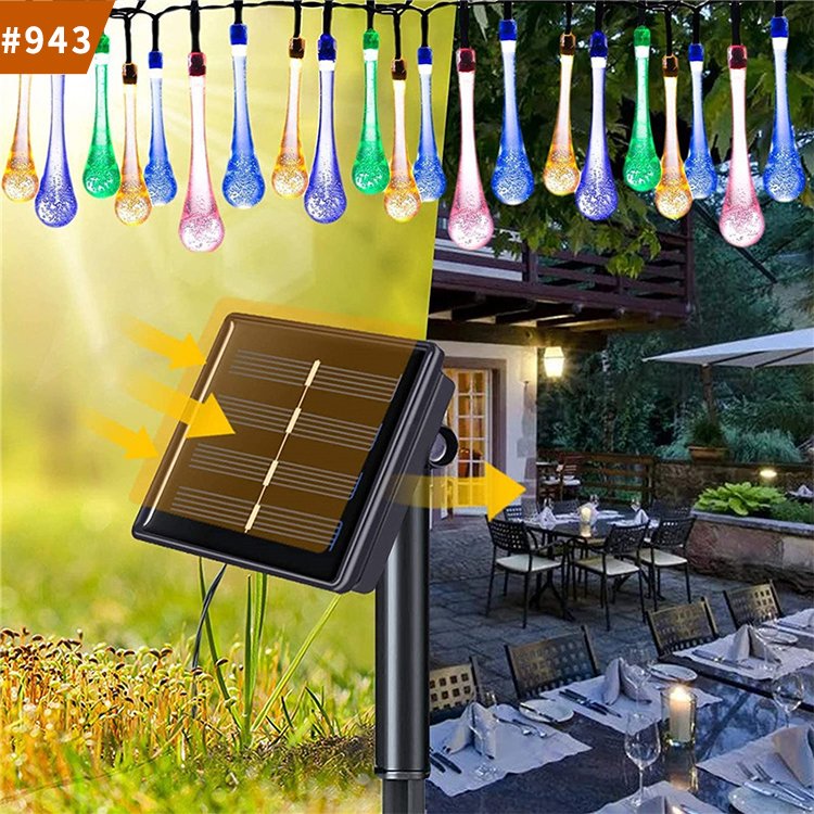 raindrop christmas outdoor solar string light waterproof garden led solar lamp