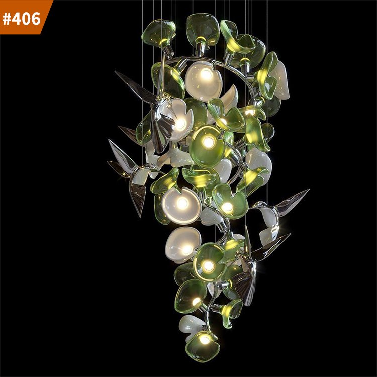 glass chandelier custom large hotel lobby luxury green hanging glass chandelier