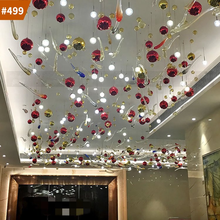 custom chandelier indoor lighting shopping mall bubble blown glass pendant lamp