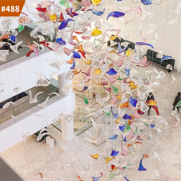 shopping mall decorative lighting leave blown glass chandelier pendant light