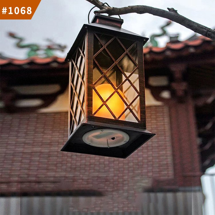 outdoor solar lantern hanging garden lights flame waterproof led candle lamp
