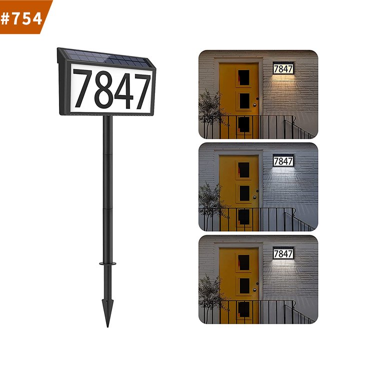 ip65 outside house yard number signs lights solar power lighted home address
